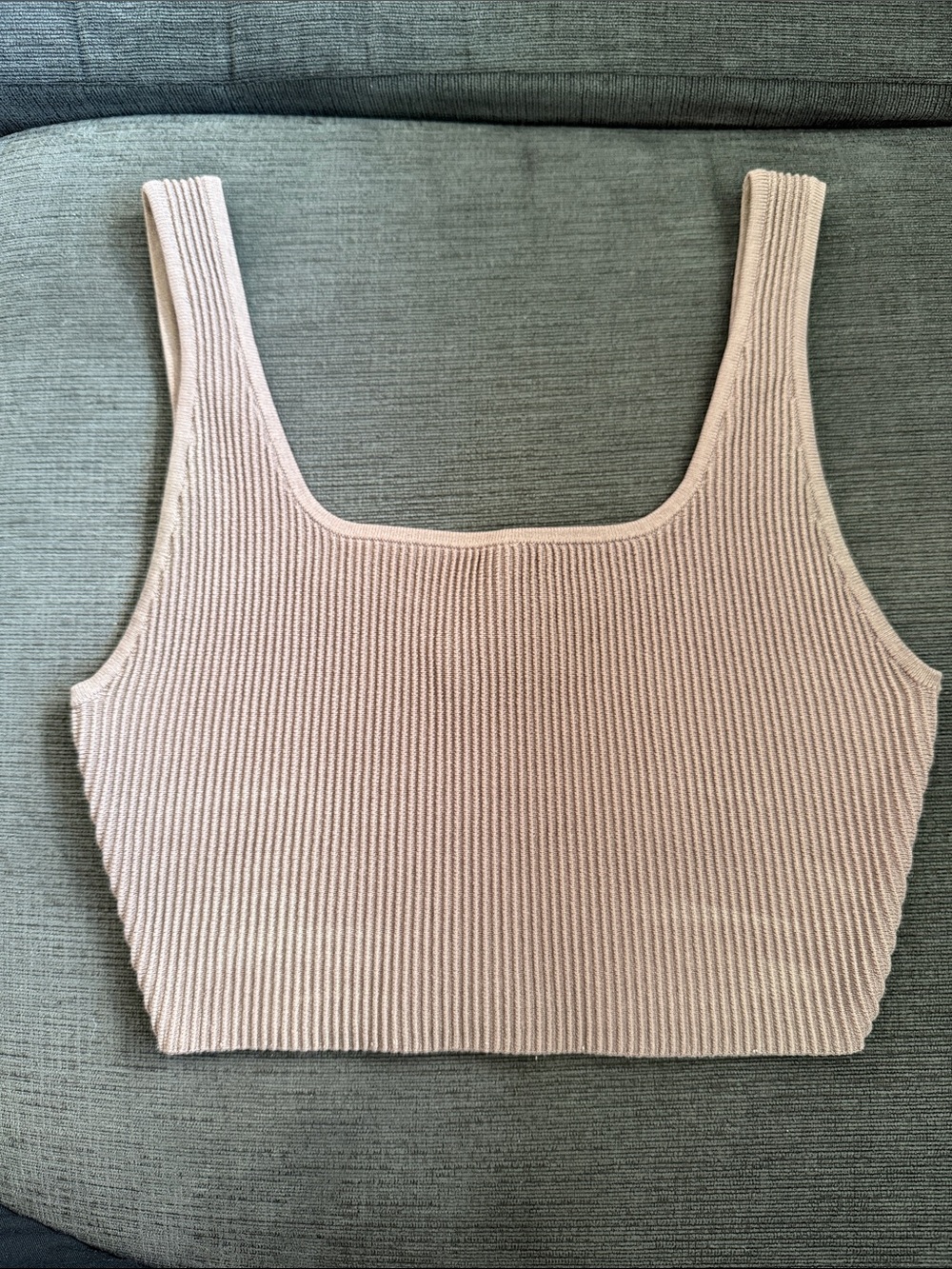 Babaton Sculpt Knit Ribbed Square-Neck Crop Tank Top in Brown Size Small